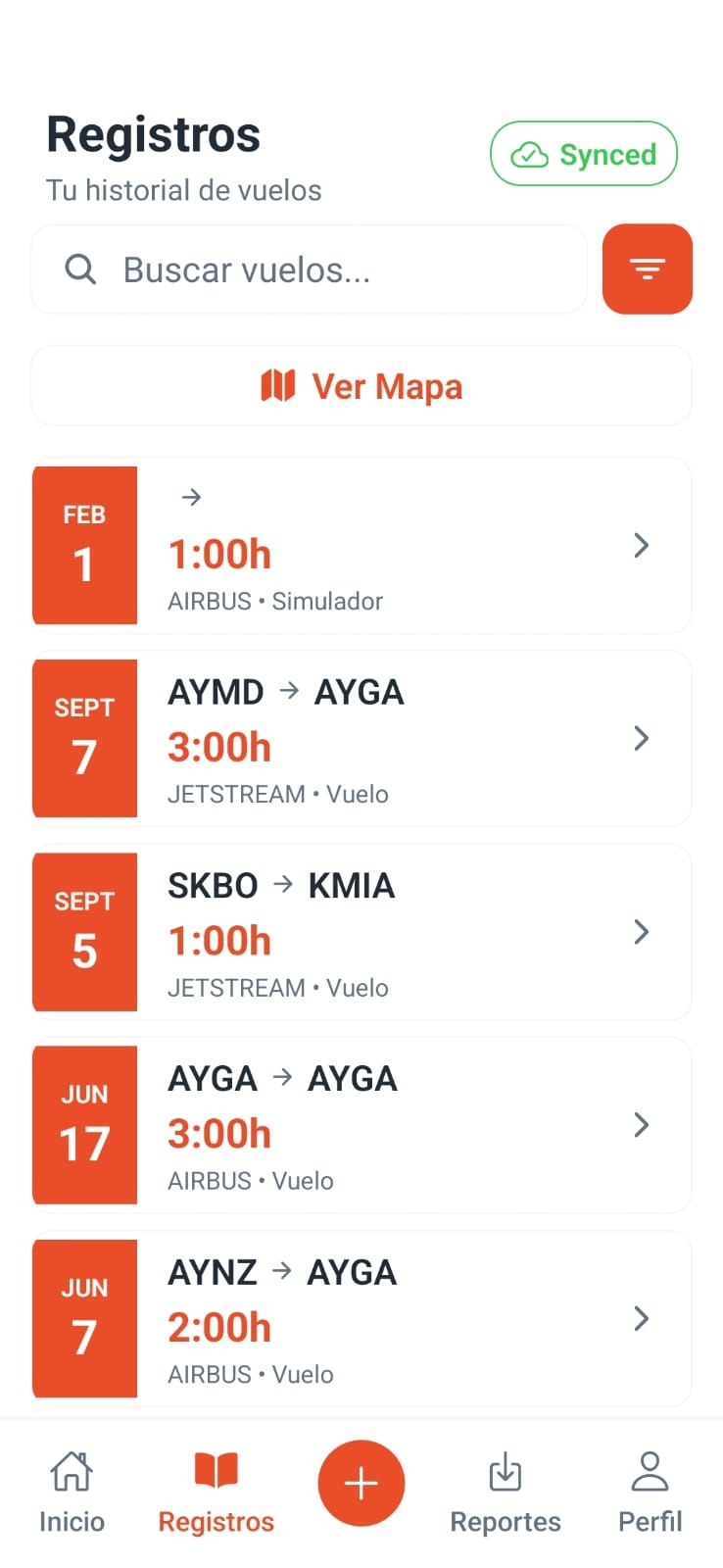 Registros de vuelos en la app Flight Init